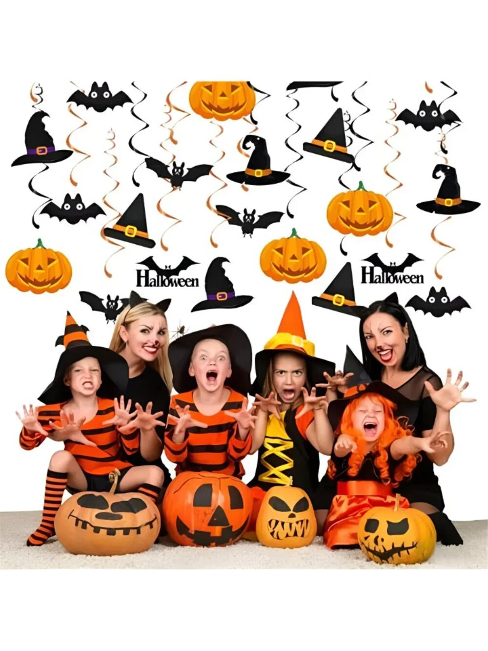 Black-Orange Halloween Pumpkin-Bat Hat Party-Decorations